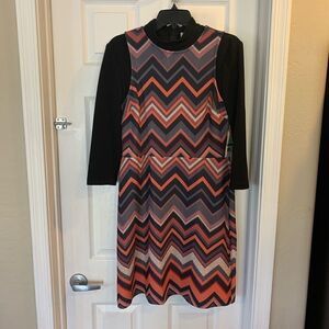 ECI New York Orange and Black Chevron Print Dress